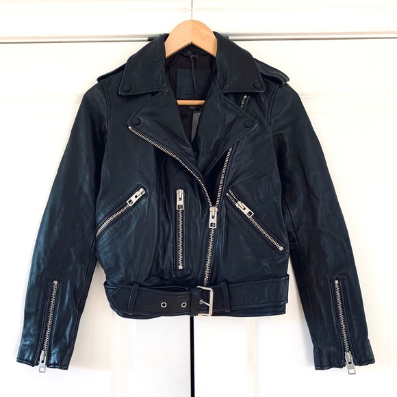 All Saints Balfern Leather Jacket Black Moto Biker Asymmetric Zip NEW Size 0 - Picture 8 of 8